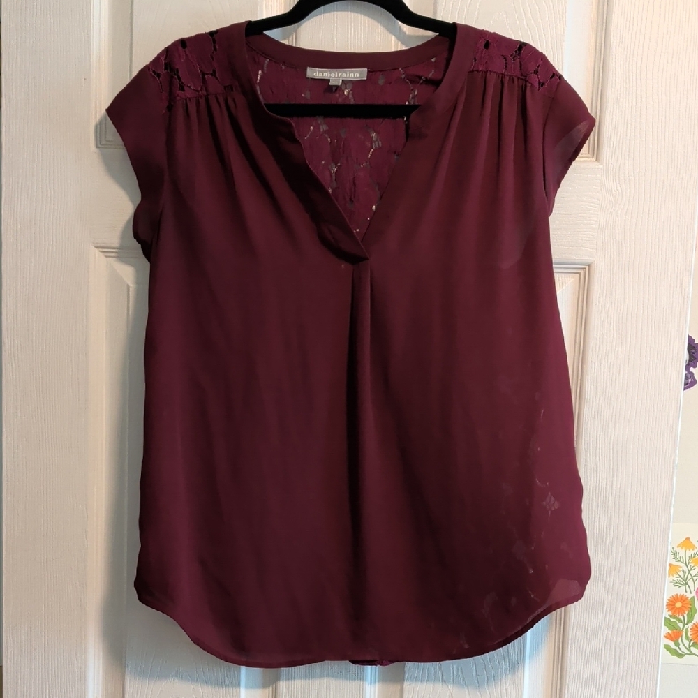 Daniel Rainn Burgundy Lace Detail Blouse